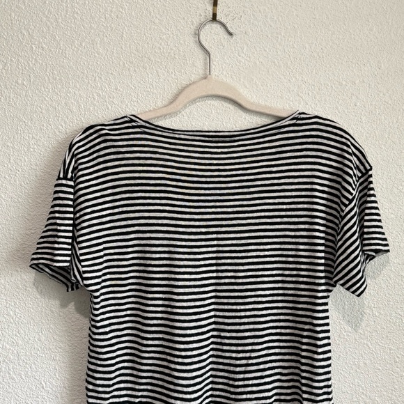 J.Crew Womens Medium Relaxed Linen T-shirt in Stripe Jade Stripe Black Natur - Picture 6 of 7